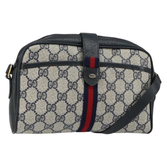 GUCCI GG Supreme Sherry Line Shoulder Bag PVC Navy Gold 10 02 055 Auth ep11283 - Picture 1 of 16